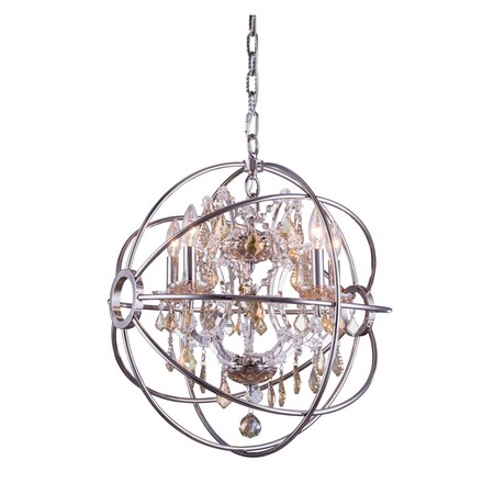 Elegant Lighting Geneva 5 light Polished nickel Pendant Golden Teak (Smoky) Royal Cut c 1130D20PN-GT/RC